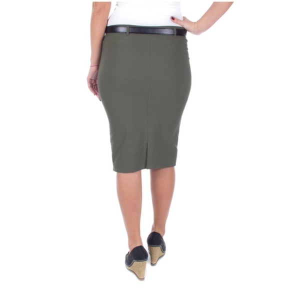 Professional Pencil Skirt with Belt, D-3018, Olive - Picture 4 of 4